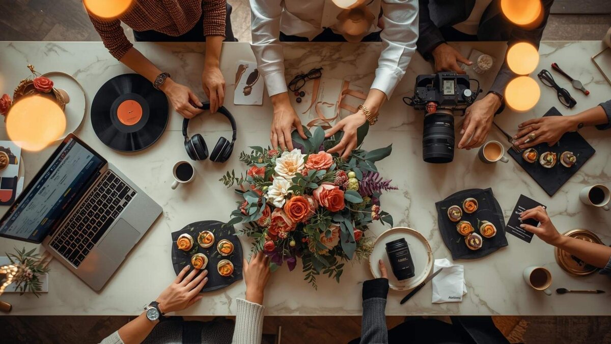 Équipe de professionnels événementiels collaborant